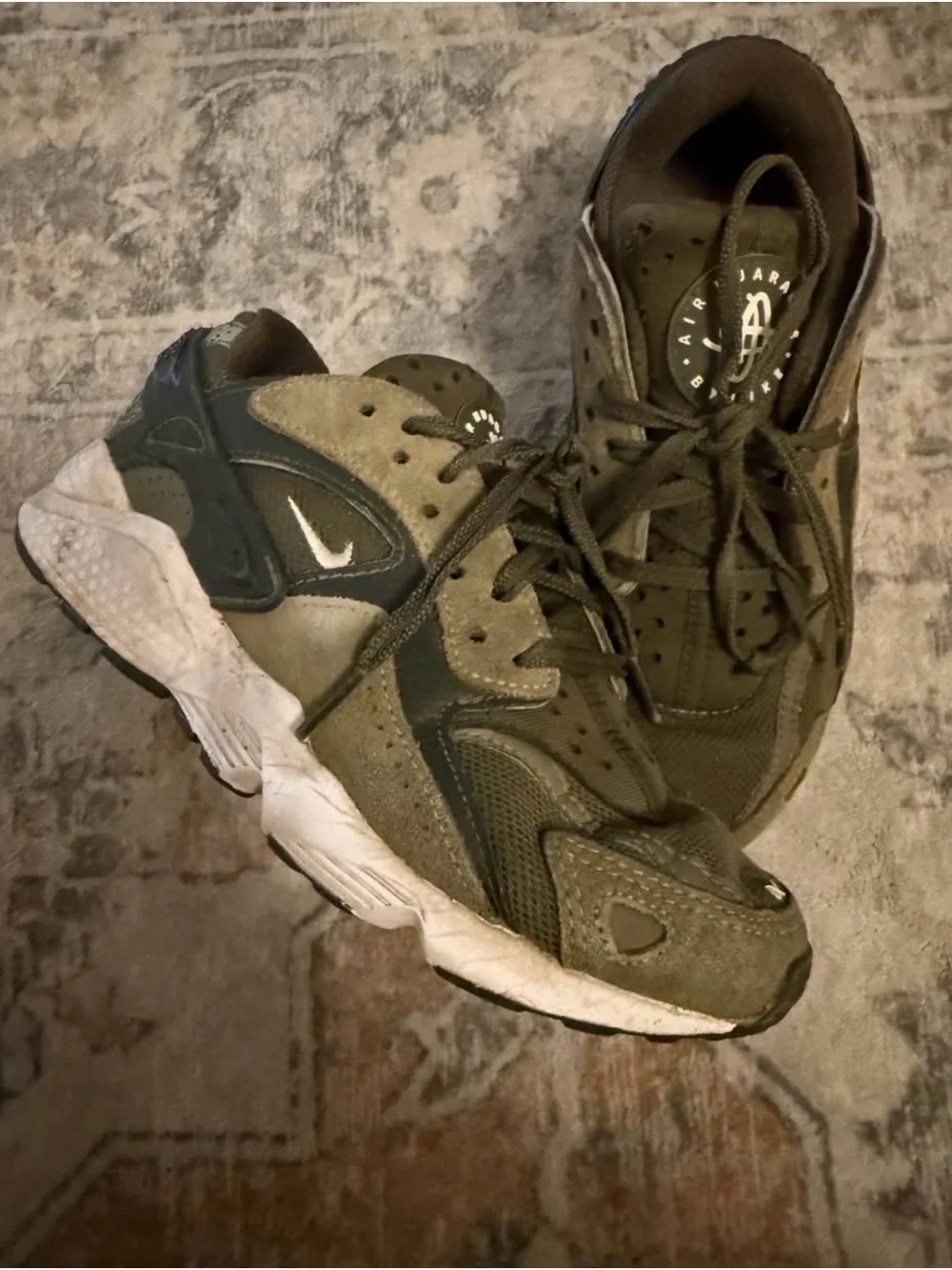 Nike Olive Green and White Huarache-Style Sneakers